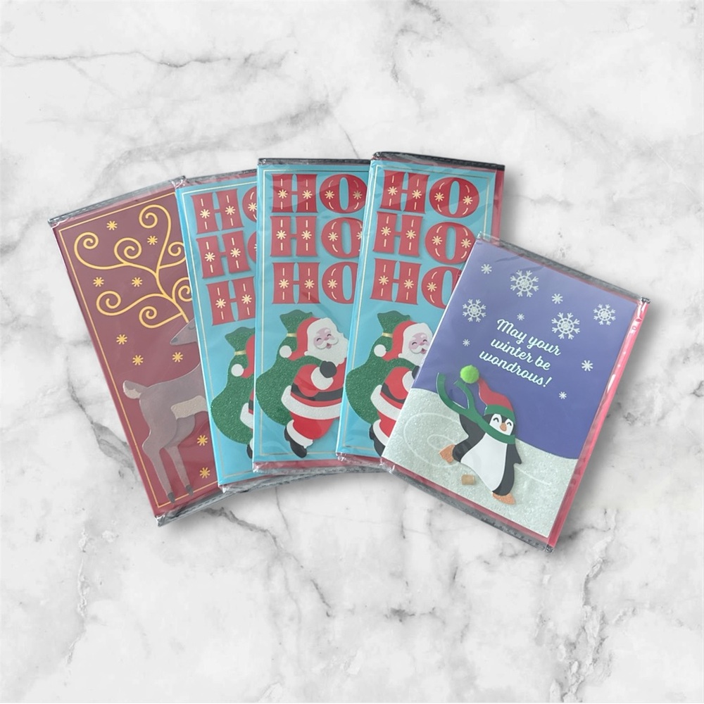Festive Holiday Greeting Card and (4) Money Holder Greeting Card Set NIP